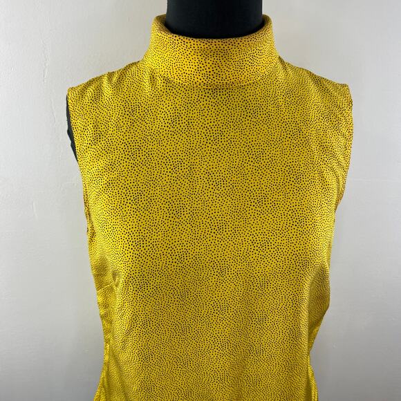 VINTAGE Cathy Hardwick Yellow Black 8 Blouse Polka Dot Silk Collar Back Button - Picture 5 of 7